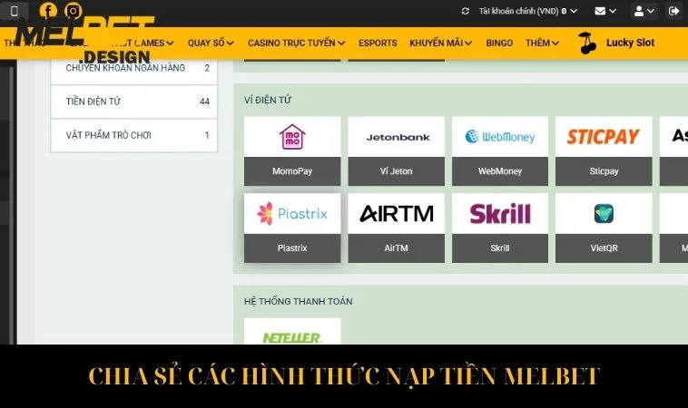 Hướng dẫn các hình thức nạp tiền Melbet